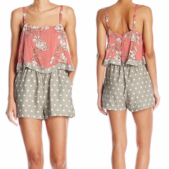 MINKPINK Pants - MINKPINK Lovina Pink Gray Playsuit Romper Pockets